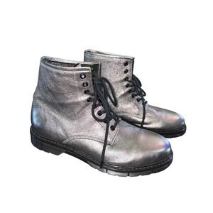 Aldo Mens Metallic Silver Leather Combat Boots Lace Up Lug Sole Size 10.5 US